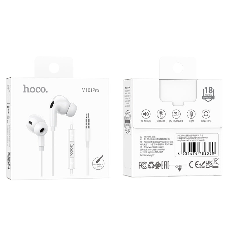 hoco. Crystal 3.5mm Earphones with Microphone M101 Pro White