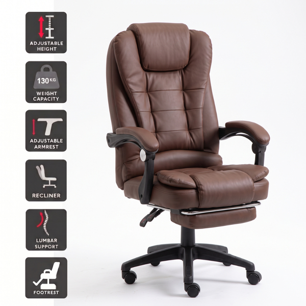 Workspace Executive Chair with Footrest - Brown