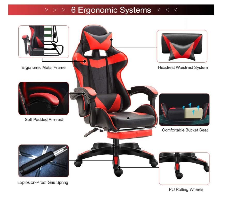 Gaming Office Chair with Headrest Footrest Back Support White