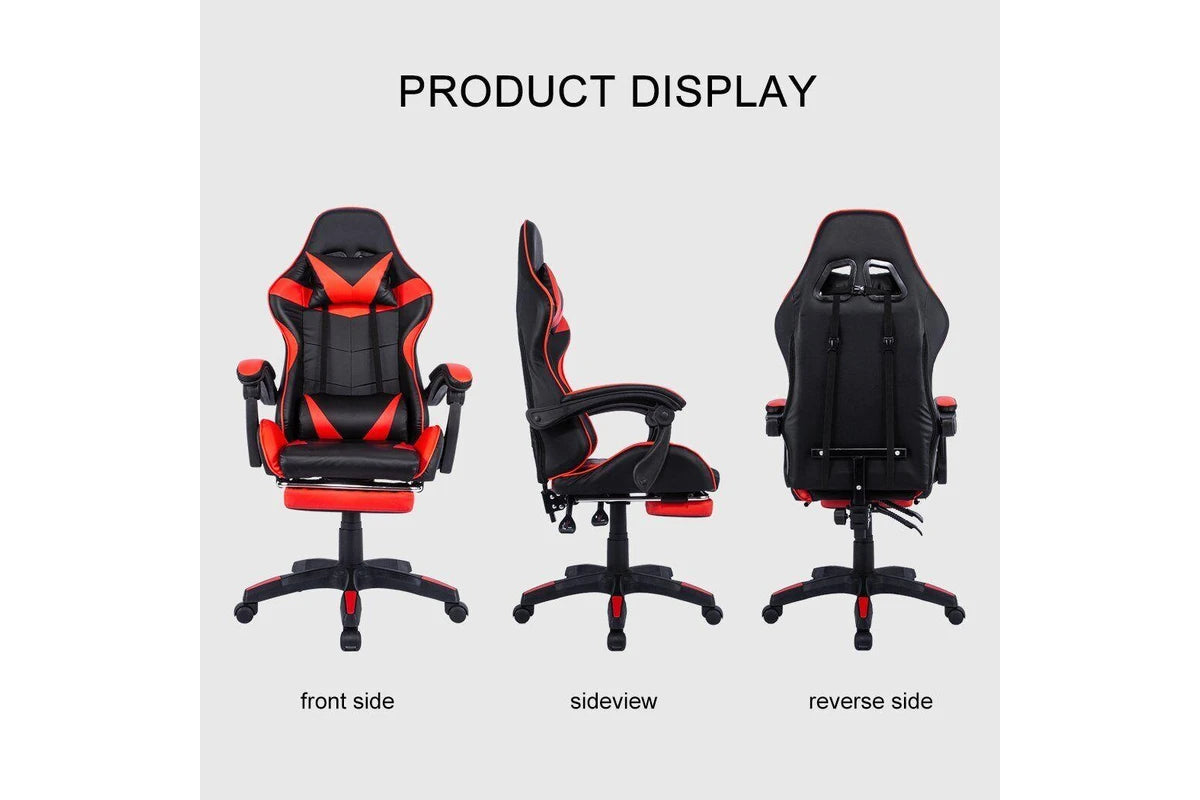 Gaming Office Chair with Headrest Footrest Back Support Red