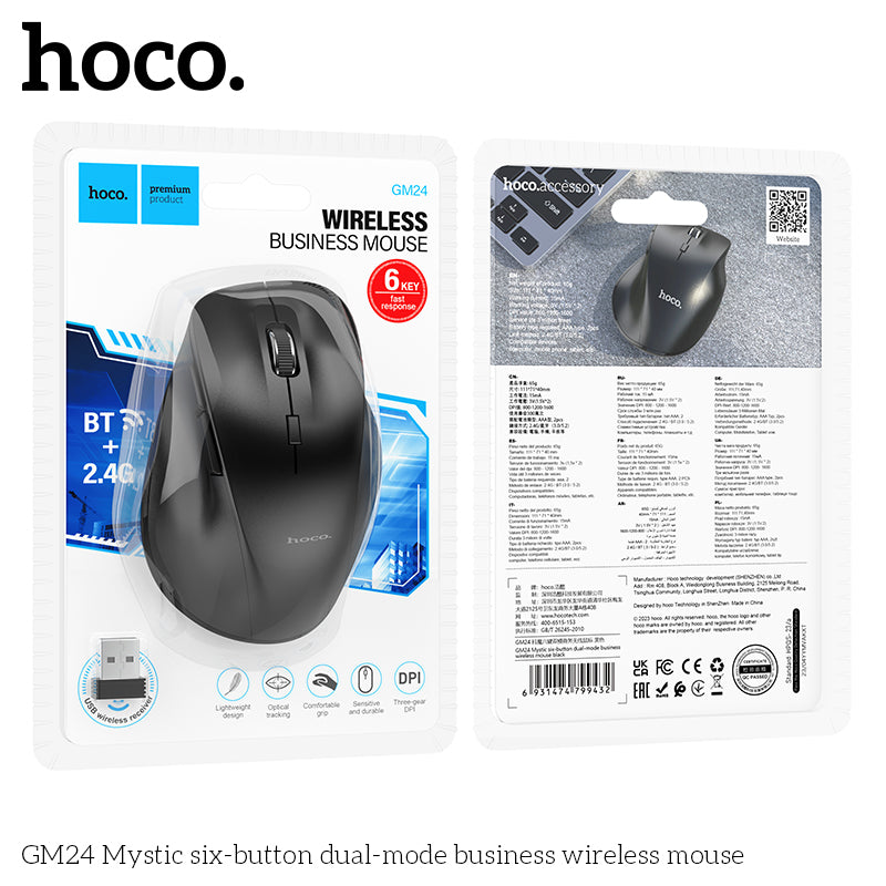 Hoco GM24 Six-Button Dual-Mode Wireless Mouse - Black