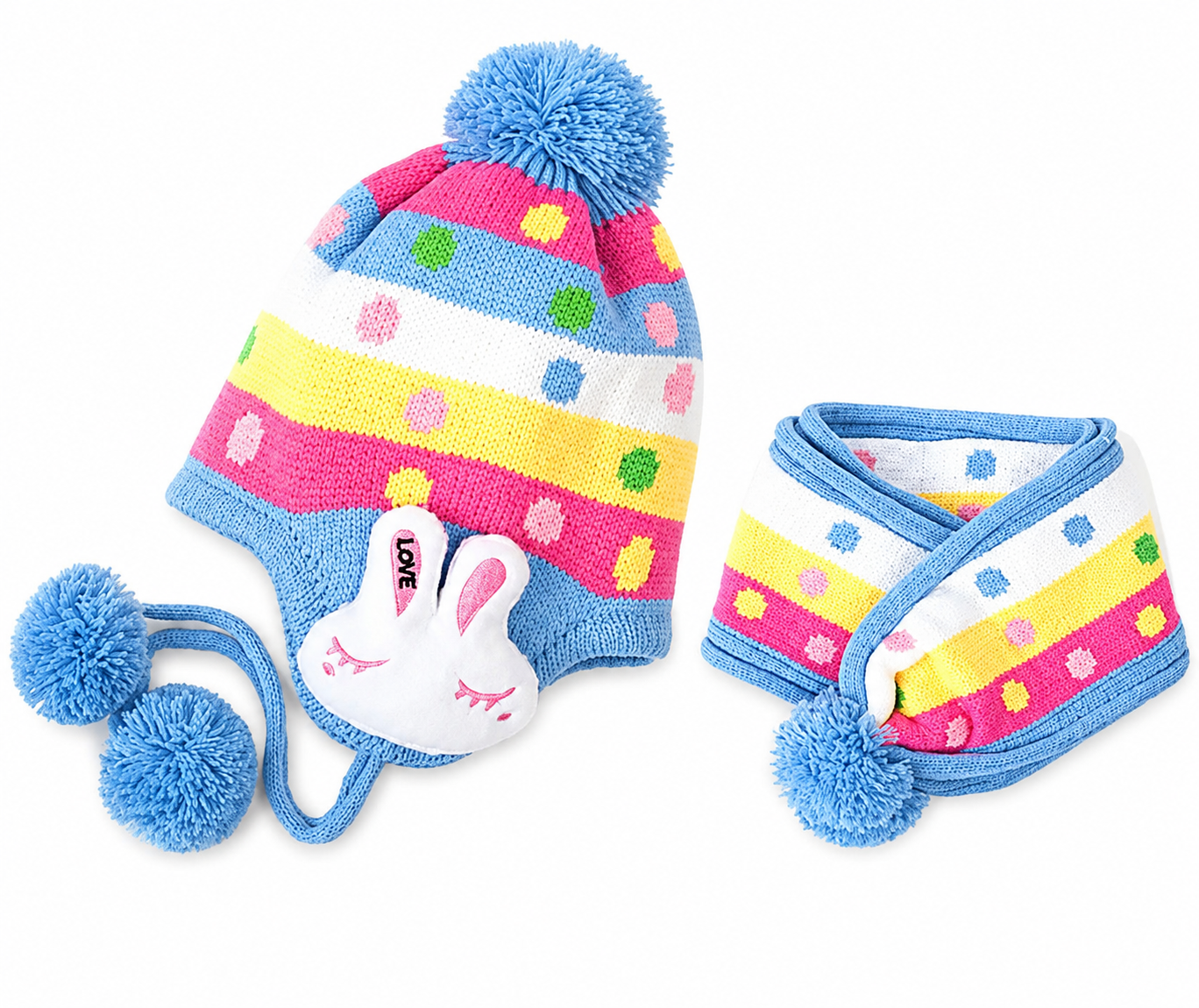 Kids Hat, Baby Children Rabbit Knit Beanies with Scarf - 4 Colours Available