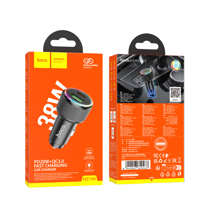 hoco. NZ14A Fast PD20W+QC3.0 Car Charger Black