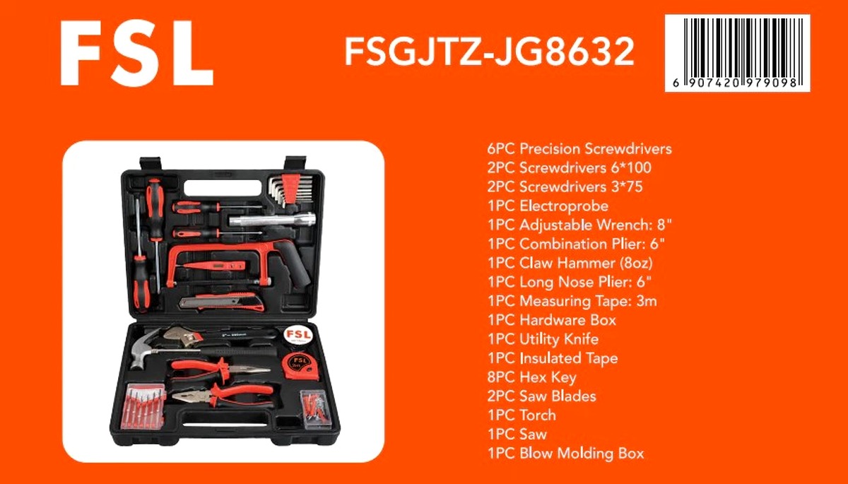 32-Piece Household Hand Tool Box Complete Set