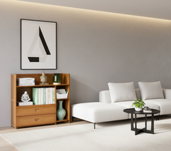 Bamboo 3 Tier Minimalist Storage Shelf with Drawers