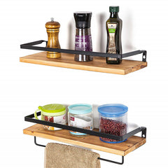 2PCs Natural Wood Industrial Floating Shelves for Bathroom Kitchen Livingroom