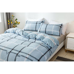 3pcs Microfiber Duvet Cover Set City Plaid Blue