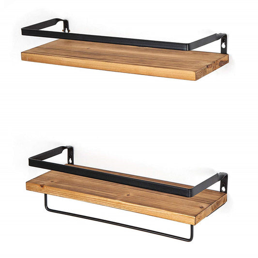 2-Piece Natural Wood Industrial Floating Shelves