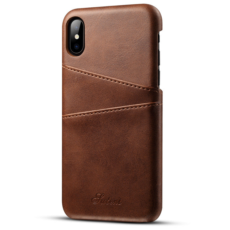 PU Leather Brown case with Dual Card Holder for iPhone