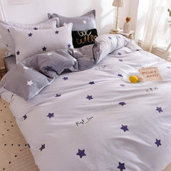 3pcs Cotton Duvet Cover Set Star Light Purple