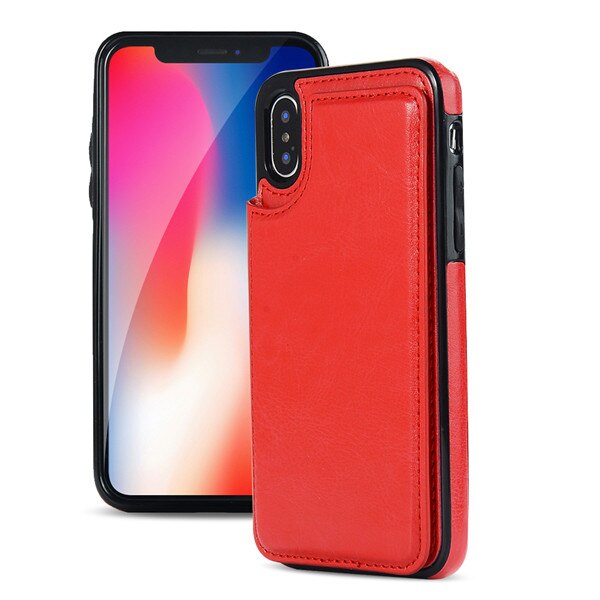 PU Leather Wallet Case with Card Pockets Back Flip Cover for iPhone X/XS