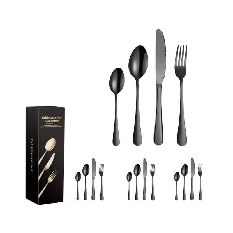24 PCS Yael Designer Modern Cutlery Set Black