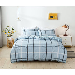 3pcs Microfiber Duvet Cover Set City Plaid Blue