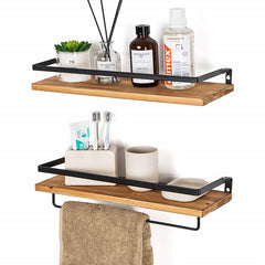 2PCs Natural Wood Industrial Floating Shelves for Bathroom Kitchen Livingroom