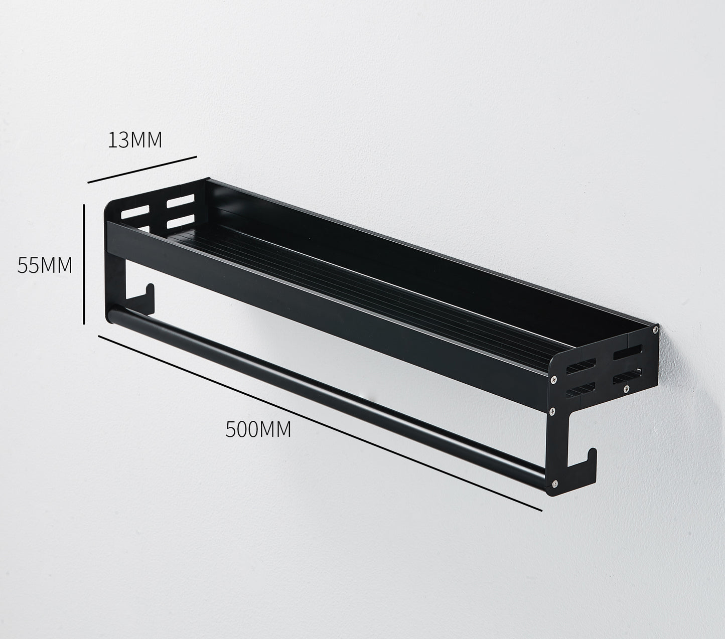 Bathroom Shelf Cady Towel Rail and Hook - Matt Black