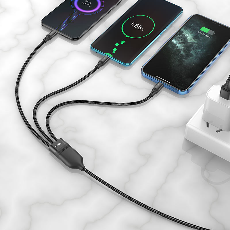 U104 6A 3-in-1 Charging Cable - Lightning, Micro USB & USB-C, Black