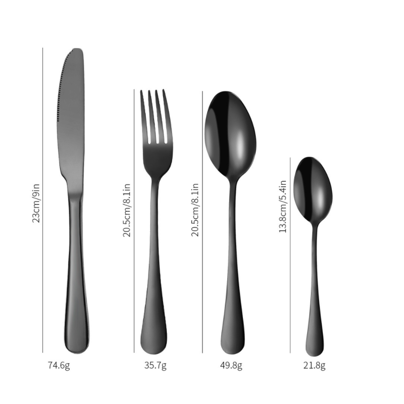 24 PCS Yael Designer Modern Cutlery Set Black