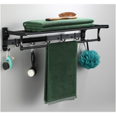 Aluminium Towel Rail Rack with Hooks 60cm no drilling