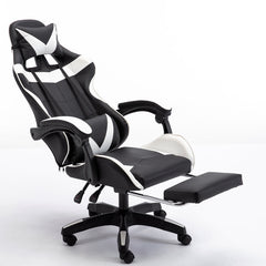 Gaming Chair with Headrest Footrest and Lumbar Support White