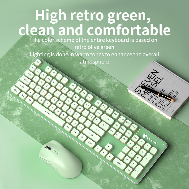 LANGTU LT600 Quiet Work Wireless Keyboard Mouse Combo Black Ice Blue