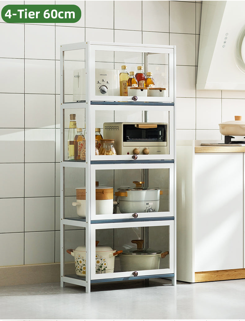 Bamboo 4-Tier Kitchen Storage Cabinet with cover