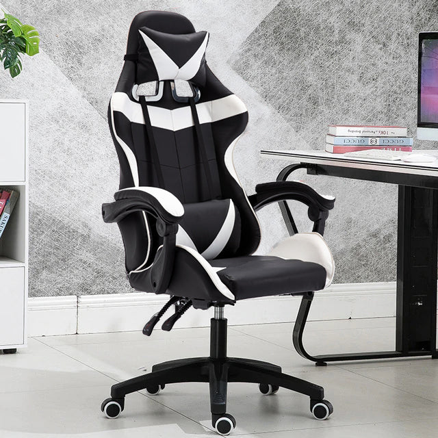 Gaming Office Chair with Headrest Footrest Back Support White