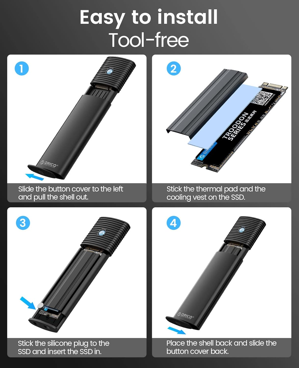 ORICO USB3.2 Gen2 Type-C M.2 NVMe SSD Enclosure (10Gbps) PWM2-G2