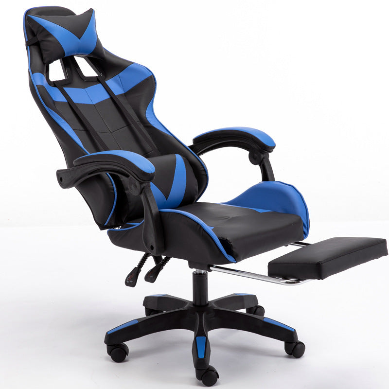 Gaming Chair with Headrest Footrest and Lumbar Support Blue