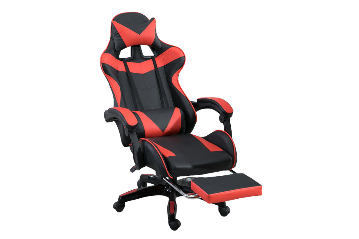 Gaming Chair with Headrest Footrest and Lumbar Support Red