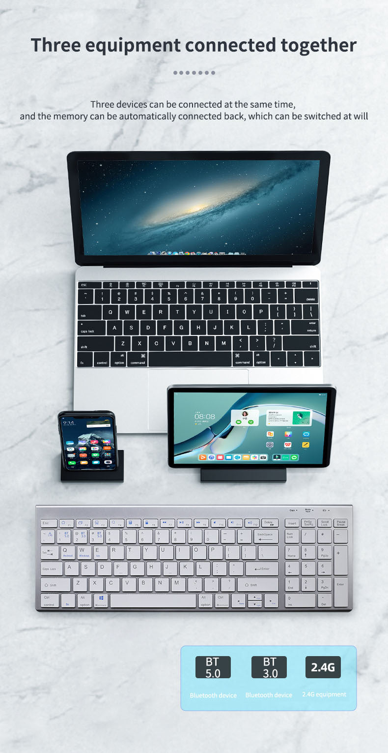 Silent Portable Bluetooth Multi-Device Keyboard Space Grey New