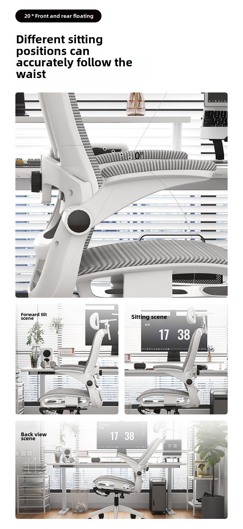 4D Adjustable Ergonomic Office Chair with foot support