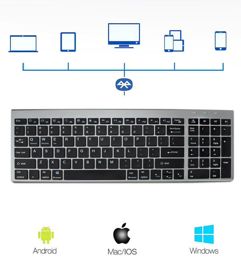 Silent Portable Bluetooth Multi-Device Keyboard Space Grey New