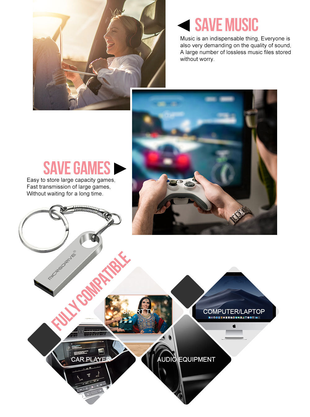 Microdrive Pen Drive Flat USB 3.0 Stick 128GB Silver