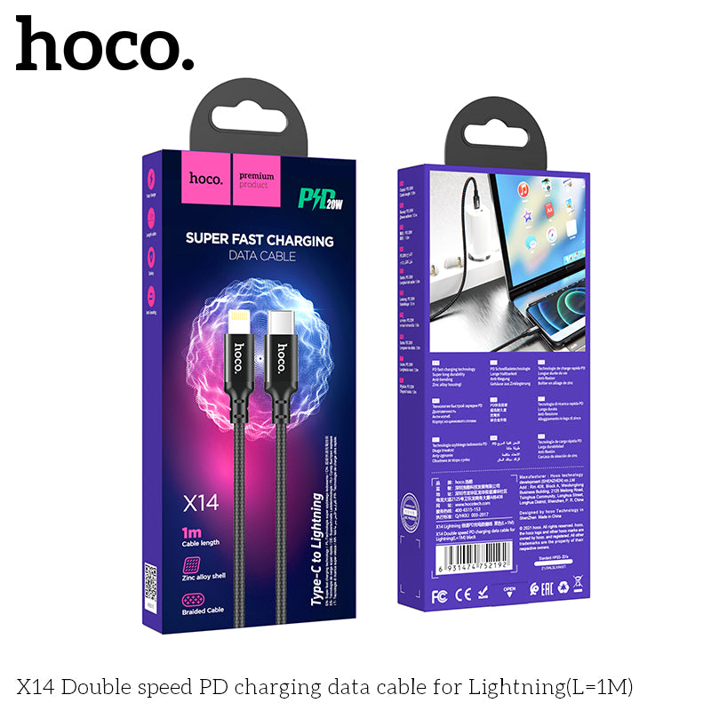 hoco. X14 iPhone Lightning Double Speed PD Charging Cable Black(L=1M)