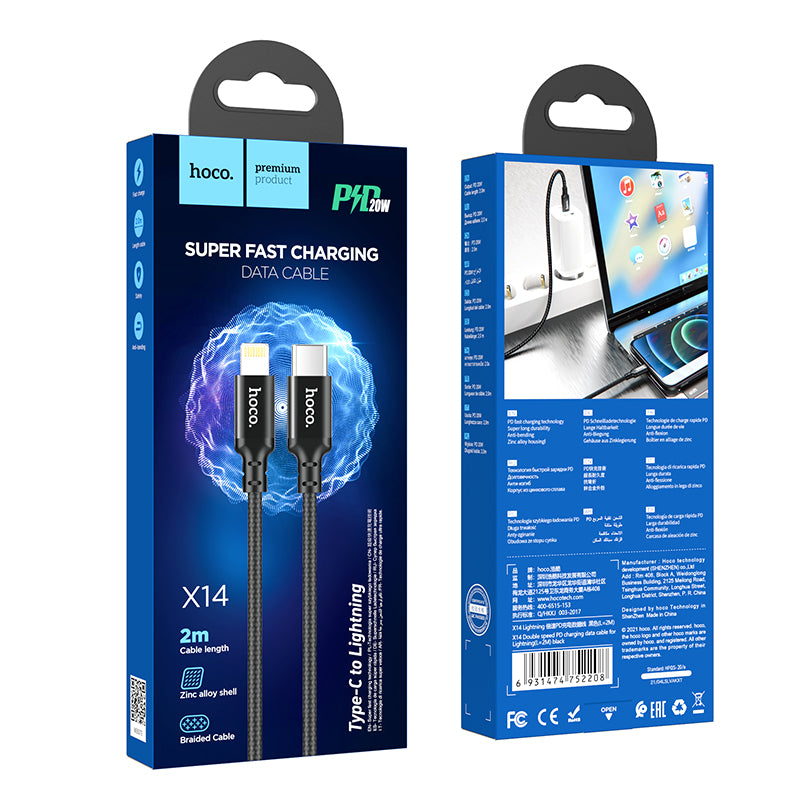 hoco. iPhone Lightning PD Type-C Fast Charging Cable 2M X14