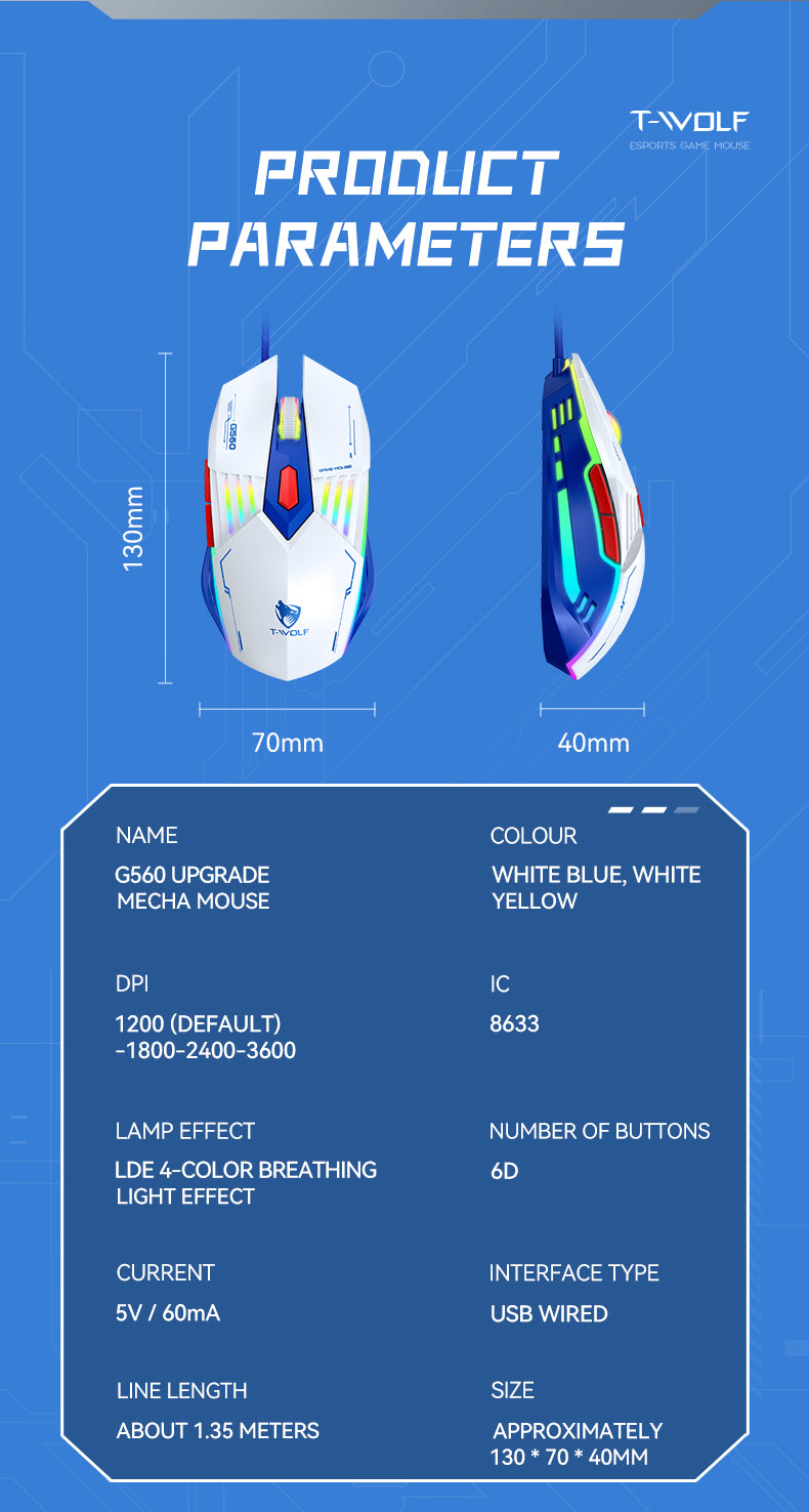 T-WOLF G560 Gaming Mouse with RGB Lighting