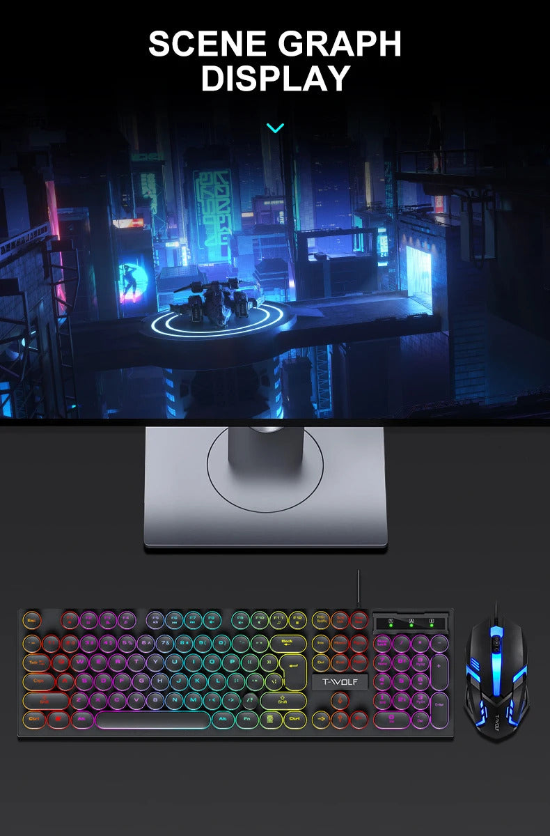 T-Wolf TF-270 Wired Gaming Keyboard and Mouse Set with Backlighting