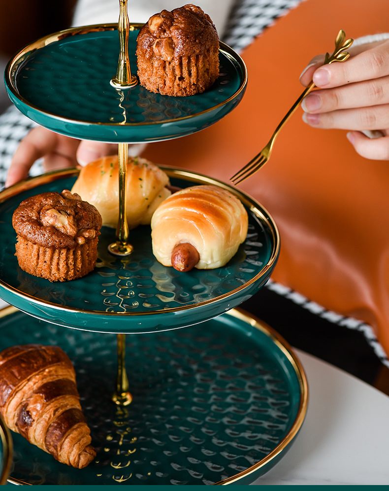 3 Tier Ceramic High Tea Cake Dessert Stand-Green