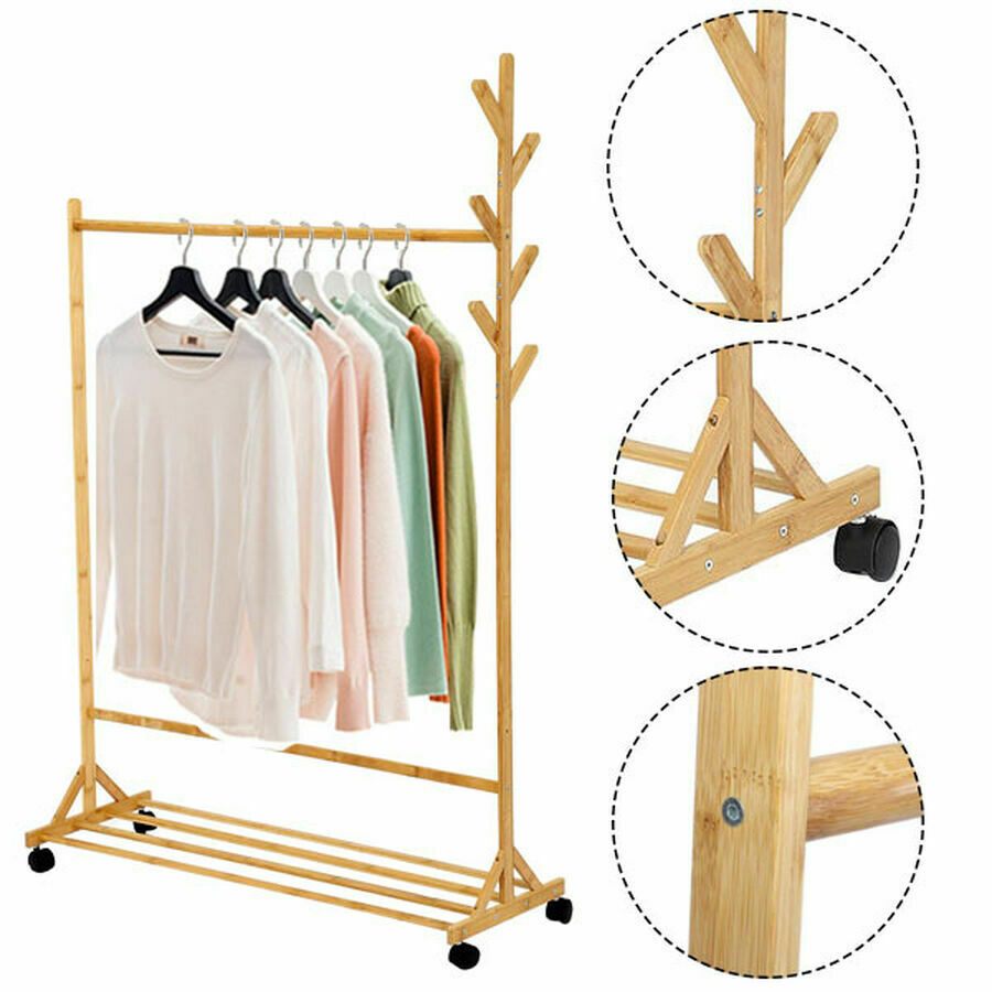 Bamboo Clothes stand with Coat Rack 100*155cm