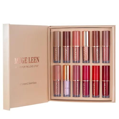 12 Color Book Lip gloss Set Vegan Organic Non-Stick Cup Waterproof Velvet Matte Liquid Lipstick