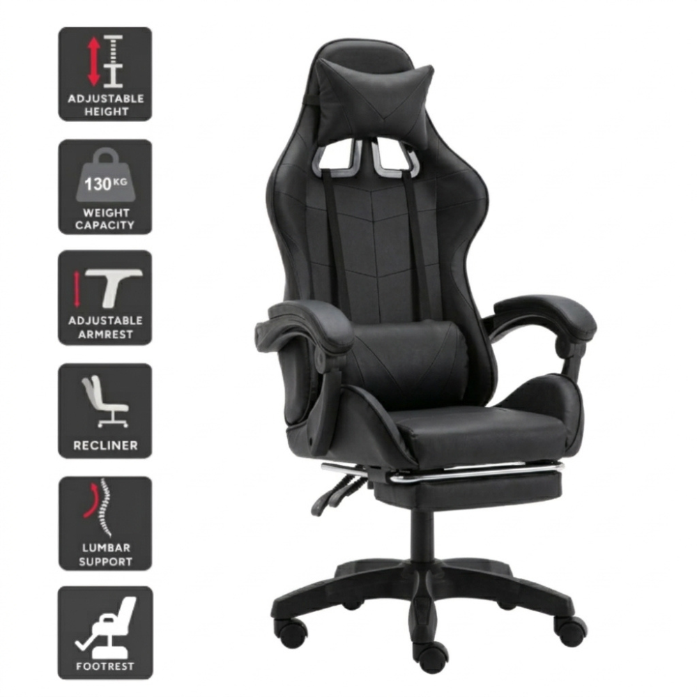 Ergonomics Gaming Chair with Footrest - Black
