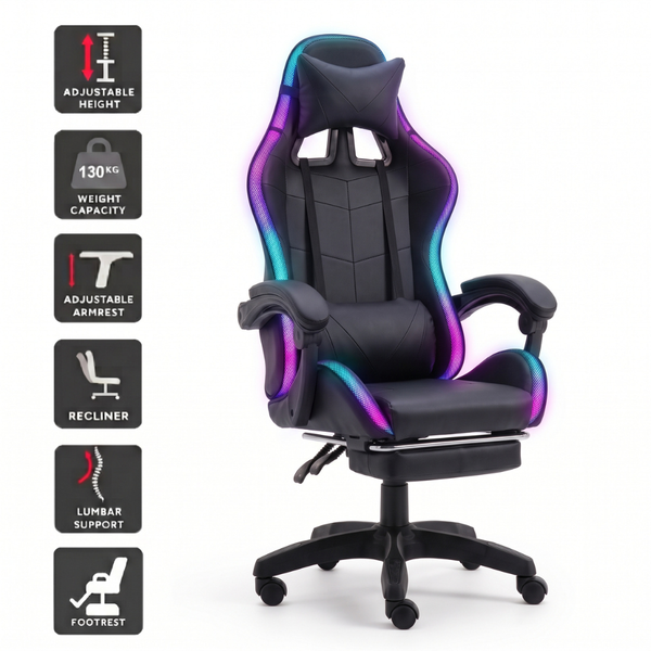 New arrivals!! RGB LED Reclining Gaming Chair with Footrest