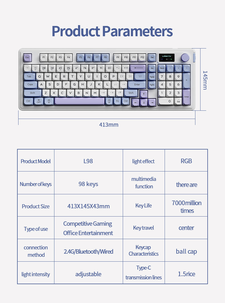 Langtu L98 Wireless RGB Mechanical Style Gaming Keyboard - Green