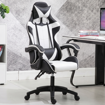 Ergonomics Gaming Chair with Footrest - Black & White