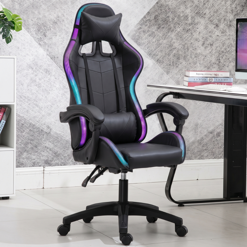 RGB LED Reclining Gaming Chair with Footrest