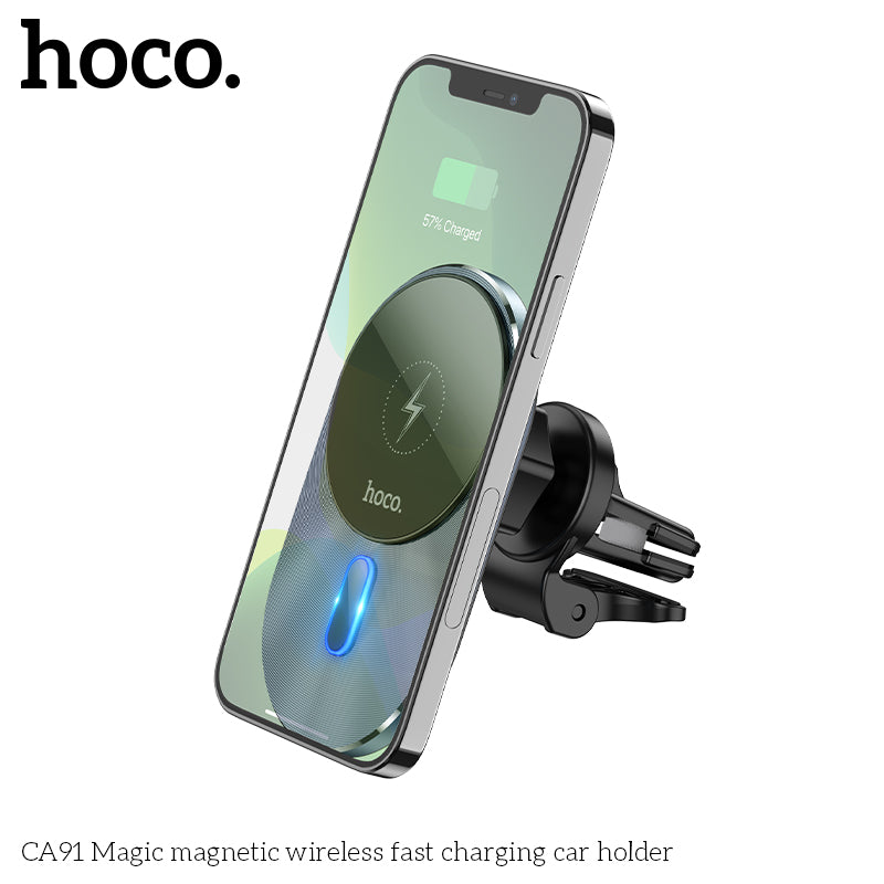 hoco. CA91 Magic Magnetic Wireless Fast Charging Car Mount Gray