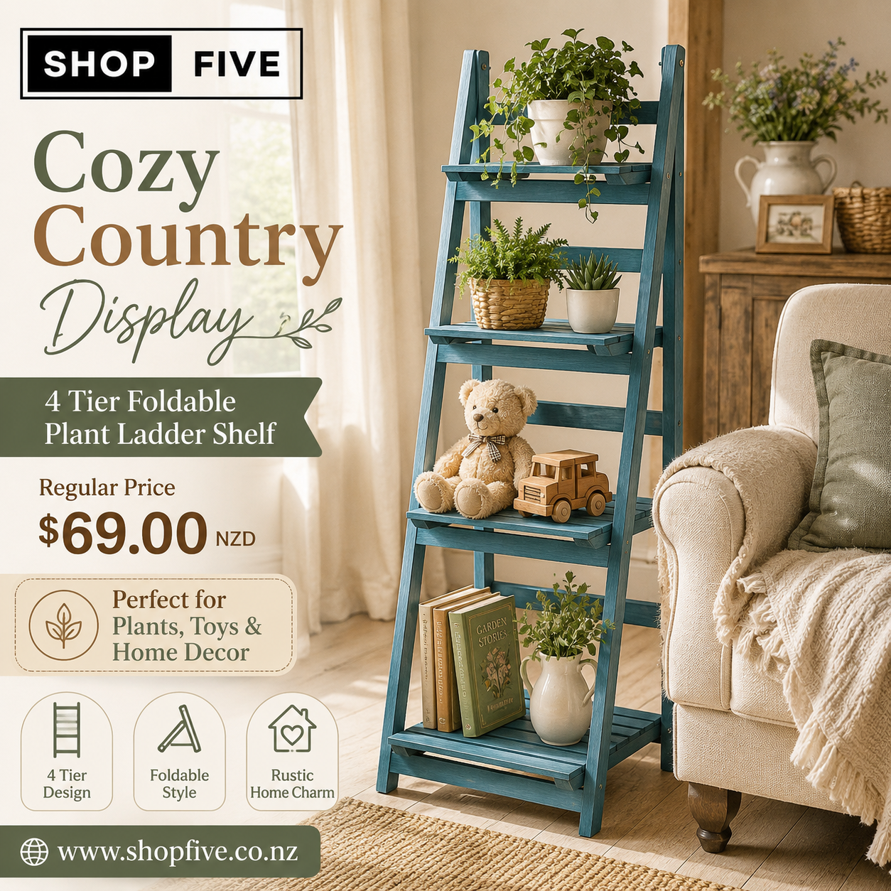 4 Tier Foldable Plant Ladder Shelf