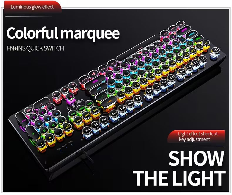 Gaming Real Mechanical Keyboard with 104 Punk Keycaps Colourful Lighting