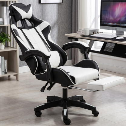 Ergonomics Gaming Chair with Footrest - Black & White