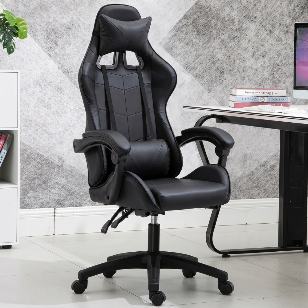 Ergonomics Gaming Chair with Footrest - Black